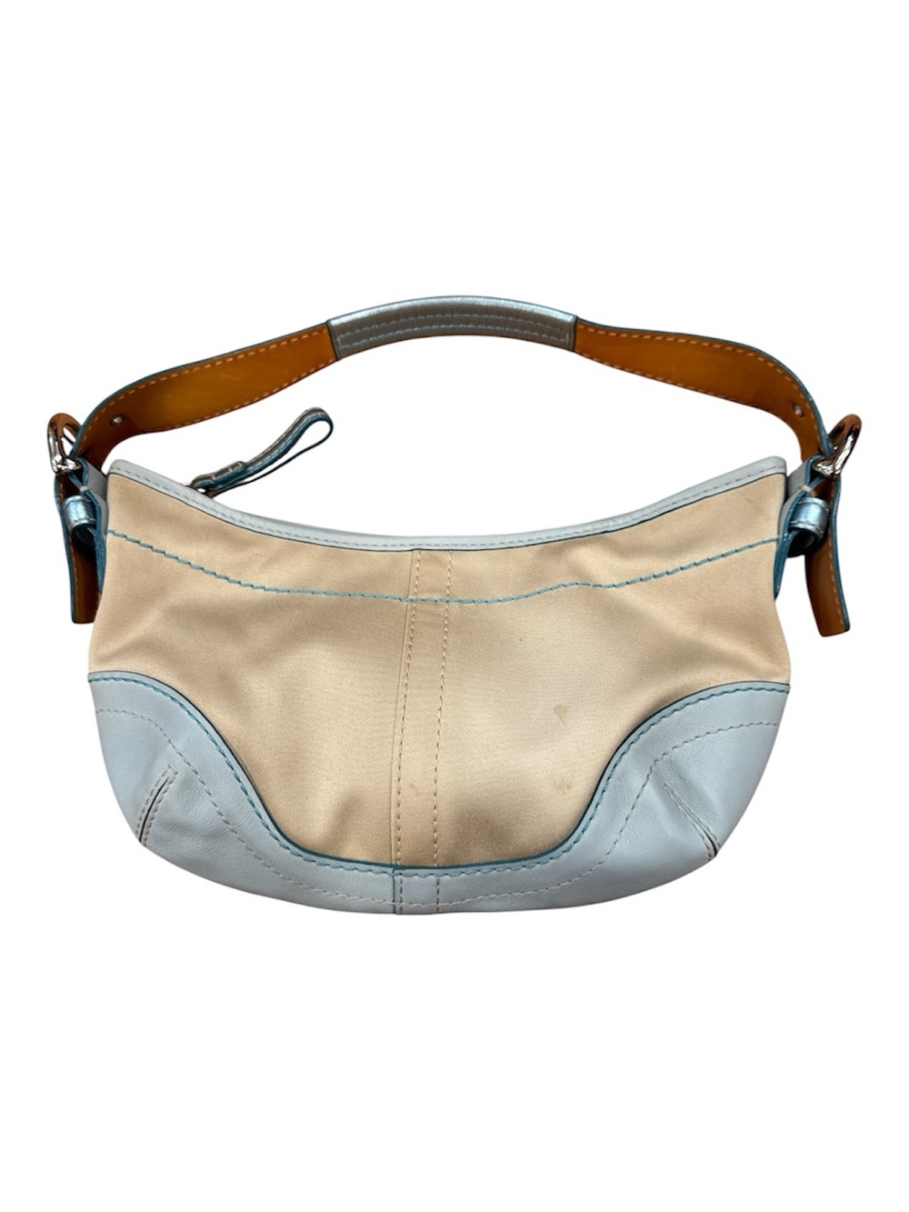 Authentic Coach # 1877 2004 Canvas & Blue leather Metallic SoHo Mini Hobo - Picture 3 of 11